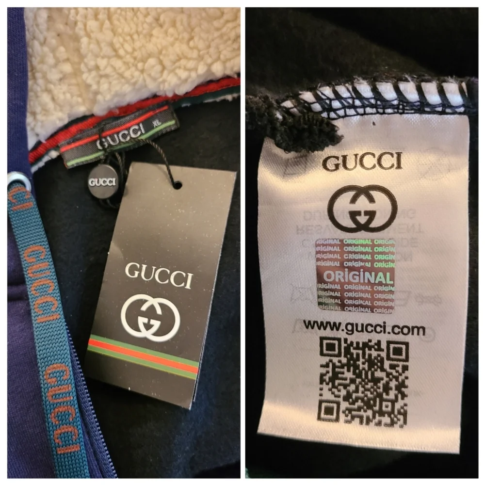 🆕️Gucci Sherpa Hood Cotton Full Zip Interlocking G Embroidered Hoodie Jacket XL